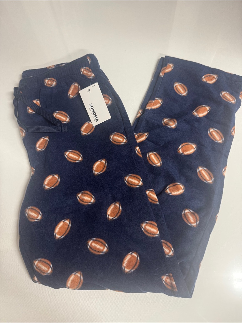 Fleece Pajama Pants Mens Small Navy Football Print